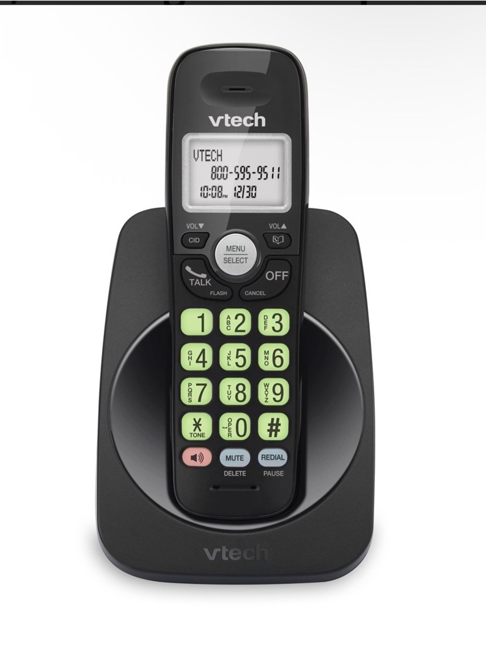 VTech Black Cordless Phone with High-Visibility Green Keypad